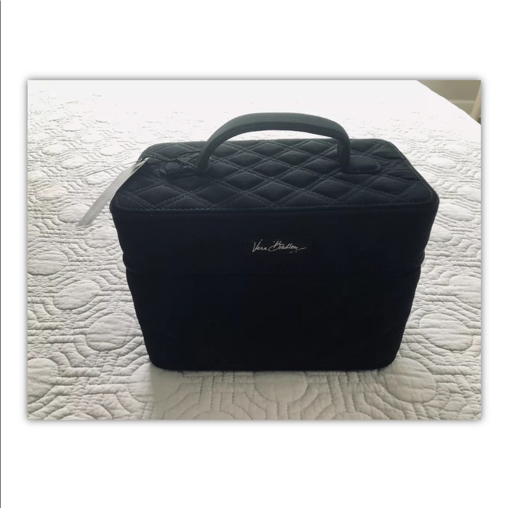 NWT Vera Bradley Choo Choo Travel Cosmetic Case in Quilted Black Sateen Vintage